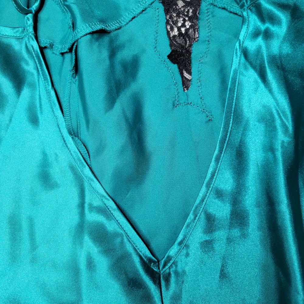Fredericks of Hollywood Teal Satin Lace Trim Chemise Nightgown 6445 NEW Large - Picture 9 of 12